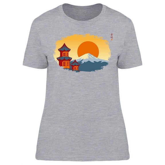 Japanese Temple And Mount Fuji T-Shirt Women -Image by Shutterstock, Female Large