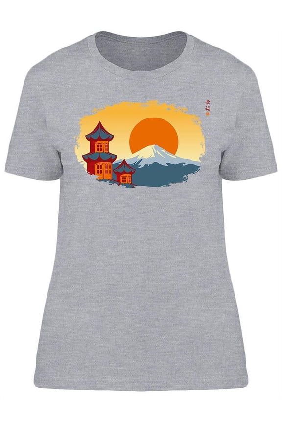 Japanese Temple And Mount Fuji T-Shirt Women -Image by Shutterstock, Female Large