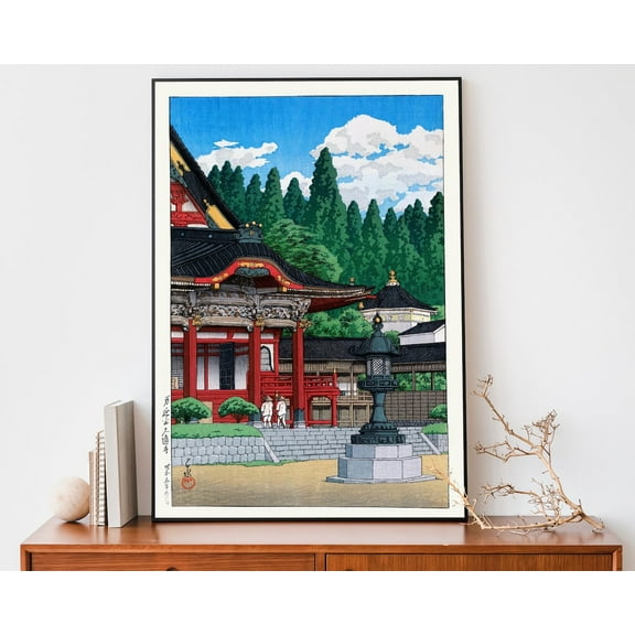 Japanese Temple Poster, Vintage Woodblock Art, Red Temple By Kawase Hasui, Japandi Decor, Zen Wall Art Wall Art, Modern Wall Decor, 8x12 UNFRAMED