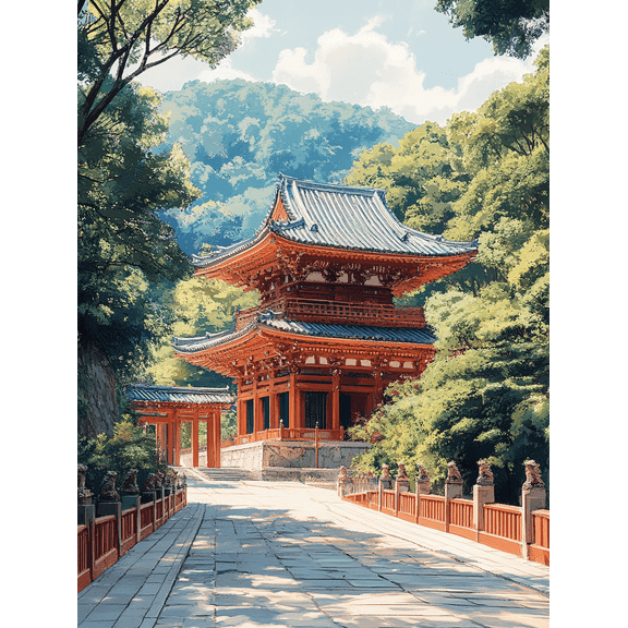 Japanese Temple Scenery Canvas Print/Wall Art， Suitable for Living Room， Bedroom， Office， Meditation Room， and Zen Garden Decor.