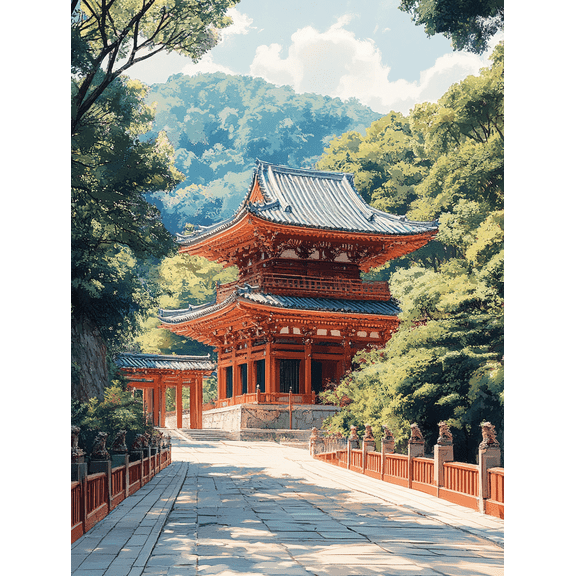 Japanese Temple Scenery Canvas Print/Wall Art Suitable for Living Room Meditation Room and Zen Garden Decor.