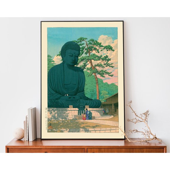 Japanese Temple Vintage Woodblock Art Meguro Fudo by Kawase Hasui Japandi Zen Wall V2, Unframed Poster