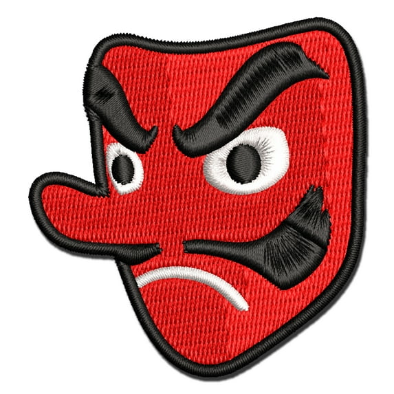 Japanese Tengu Goblin Demon Mask Applique Multi-Color Embroidered Hook & Loop Patch - 3 Inch Medium
