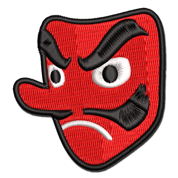 Japanese Tengu Goblin Demon Mask Applique Multi-Color Embroidered Iron-On Patch - 2.0 Inch Mini