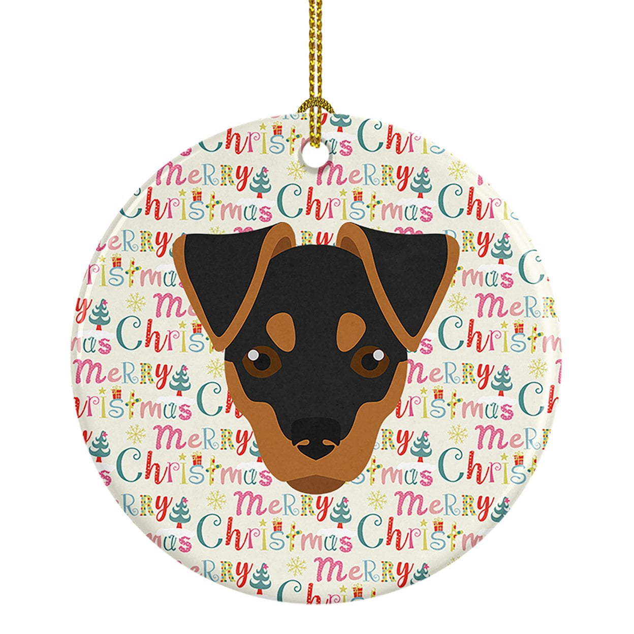 Japanese Terrier Merry Christmas Ceramic Ornament 2.8 in x 2.8 in