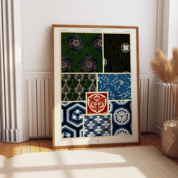 Japanese Textile Pattern Vintage Kimono Motifs Traditional Japonisme Wall Decor Unframed Paper Print