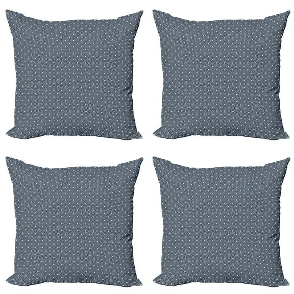 Ambesonne Japanese Throw Pillow Cover 4 Pack, Floral Checked Tile, 18", Dark Blue Grey