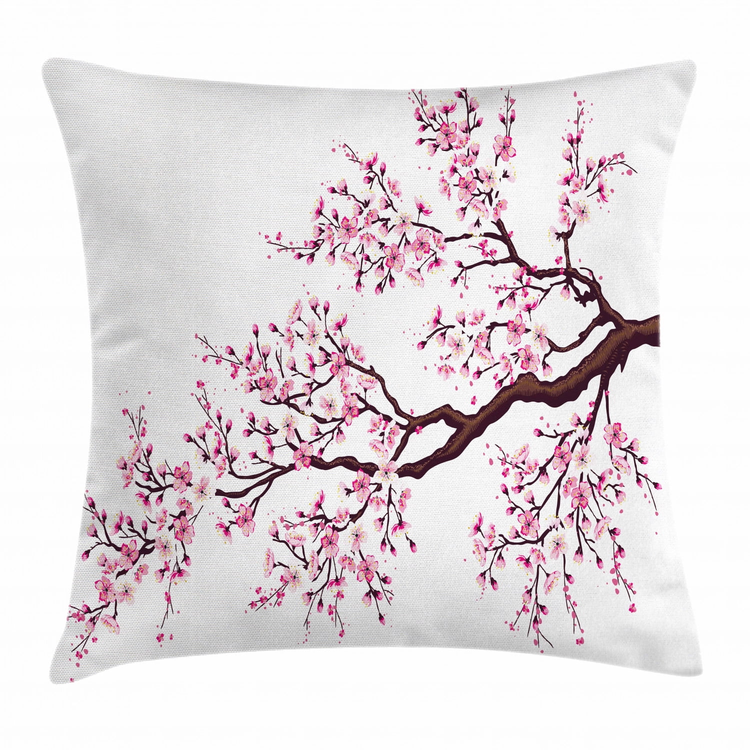 Japanese Cherry Blossom Polyester Throw Pillow Cover 24" x 24"