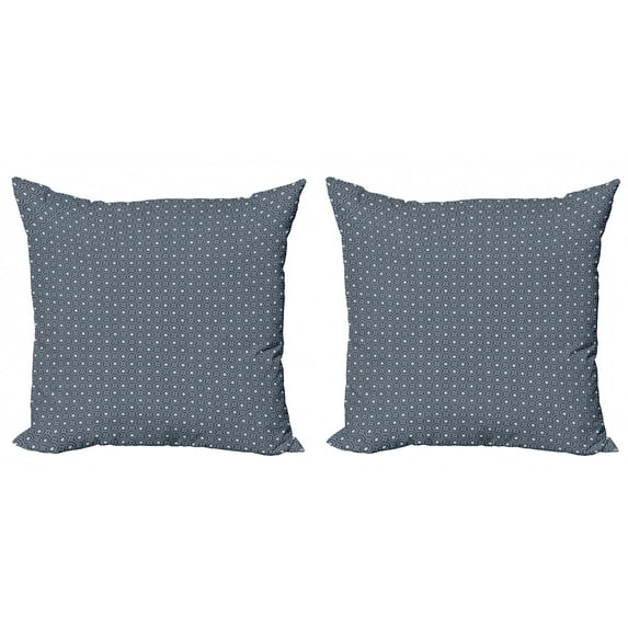 Ambesonne Japanese Throw Pillow Cover 2 Pack, Floral Checked Tile, 16", Dark Blue Grey