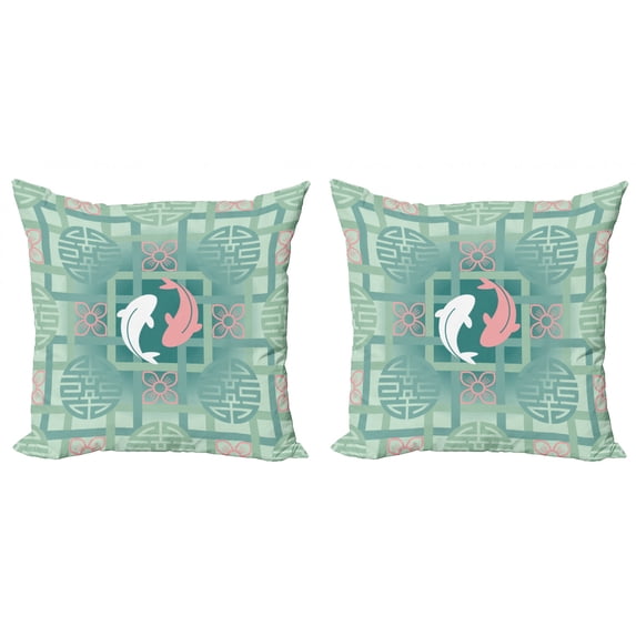 Ambesonne Japanese Throw Pillow Cover 2 Pack, Dolphin Couple, 16", Green Pink