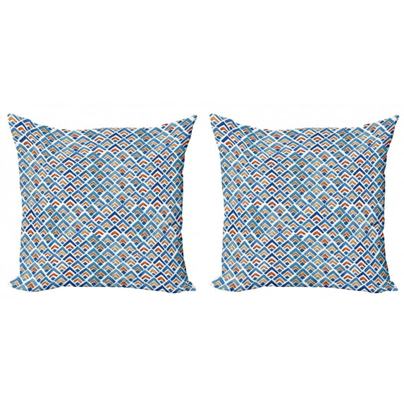 Japanese Throw Pillow Cushion Cover Pack of 2, Geometric Chevron Repeating Pattern in Watercolor Style Abstract Artwork, Zippered Double-Side Digital Print, 4 Sizes, Pale Blue Orange, by Ambesonne