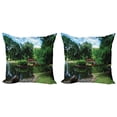 thumbnail image 1 of Ambesonne Nature Throw Pillow Cover 2 Pack, Japanese Garden Lake, 18", Green Blue, 1 of 6