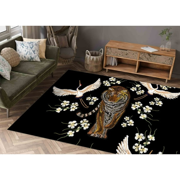 Japanese Tiger and Cranes Rugs, Trendy Rug, Floral Rug, Animal Rug, 3D Printeds Rug, Personalized Gifts, Salon Decor Rug, Pattern Rug, 2.6'x4' - 80x120 cm