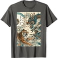 thumbnail image 1 of Japanese Tiger Fighting Dragon Vintage Art Softstyle Unisex T-Shirt,Charcoal Color,Size YS, 1 of 5