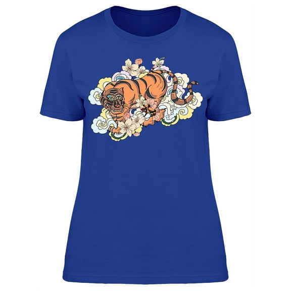 Japanese Tiger Sakura Flower T-Shirt Women -Image by Shutterstock, Female Large