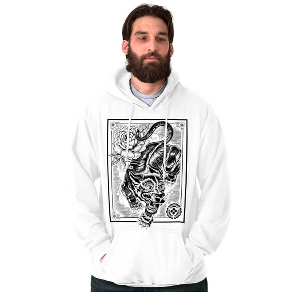 Japanese Tiger Tattoo Line Art Hoodie Sweatshirt Women Men Brisco Brands S