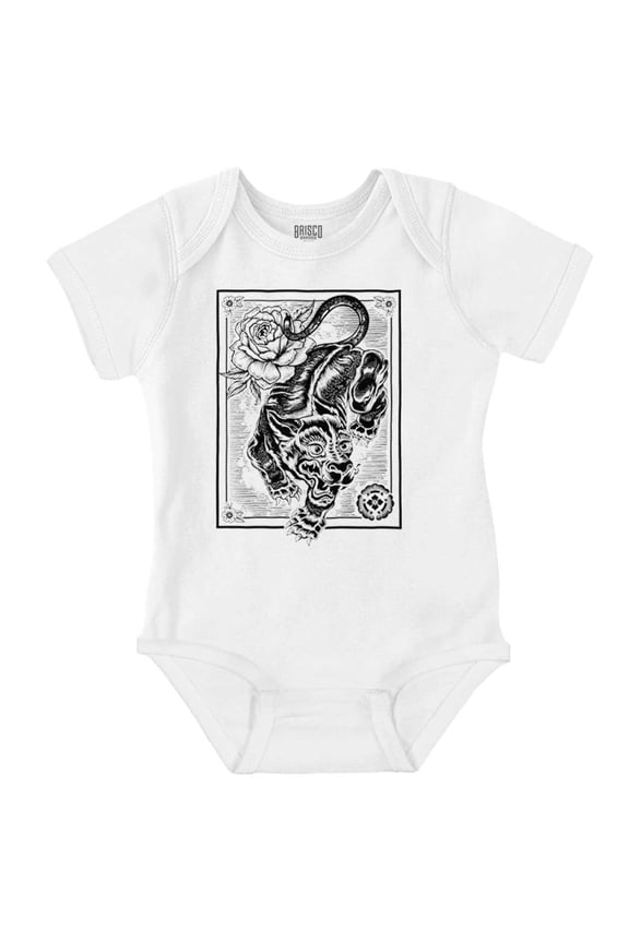 Japanese Tiger Tattoo Line Art Romper Boys or Girls Infant Baby Brisco Brands 6M