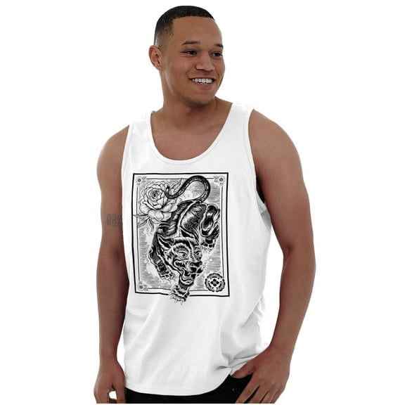 Japanese Tiger Tattoo Line Art Tank Top T Shirts Men Women Brisco Brands S