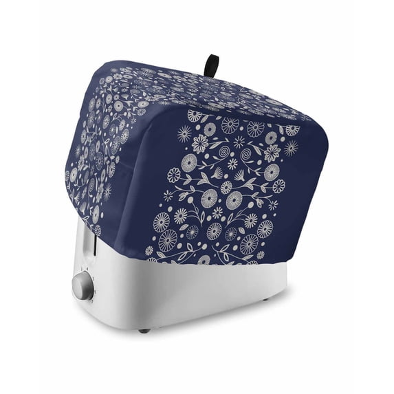 Japanese Toaster Cover 2 Slice, Small Kitchen Appliance Covers, Navy Blue Country Flowers Leaves Aesthetic Toaster Oven Cover with Loop, Bread Machine Cover Polyester Dust Cover Protection