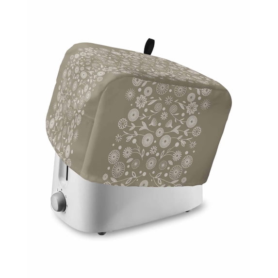 Japanese Toaster Cover 4 Slice, Large Kitchen Appliance Covers, Grey Simple Traditional Flowers Leaves Pattern Toaster Oven Cover with Loop, Bread Machine Cover Polyester Dust Cover Protection