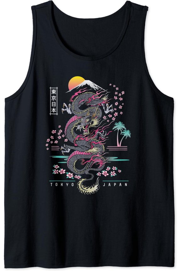 Japanese Tokyo Dragon Asian Inspired Retro 80S Style Tank Top Size S-3XL