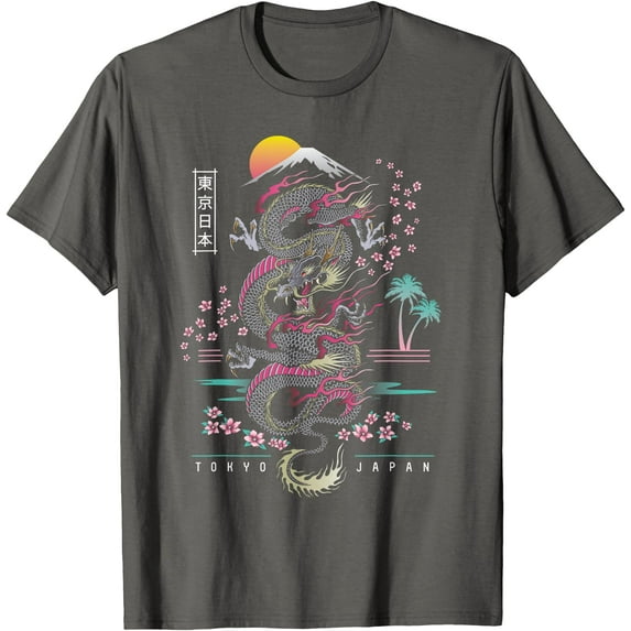 Japanese Tokyo Fuji Mt Sakura Dragon Asian inspired retro 80’s style Unisex T-Shirt for Men Women Kids Toddler