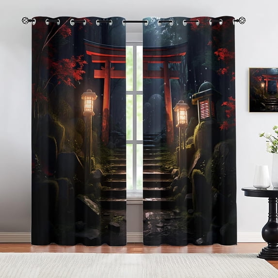 Japanese Torii Anime Style Blackout Curtains, Asian Landscape Drapes ...