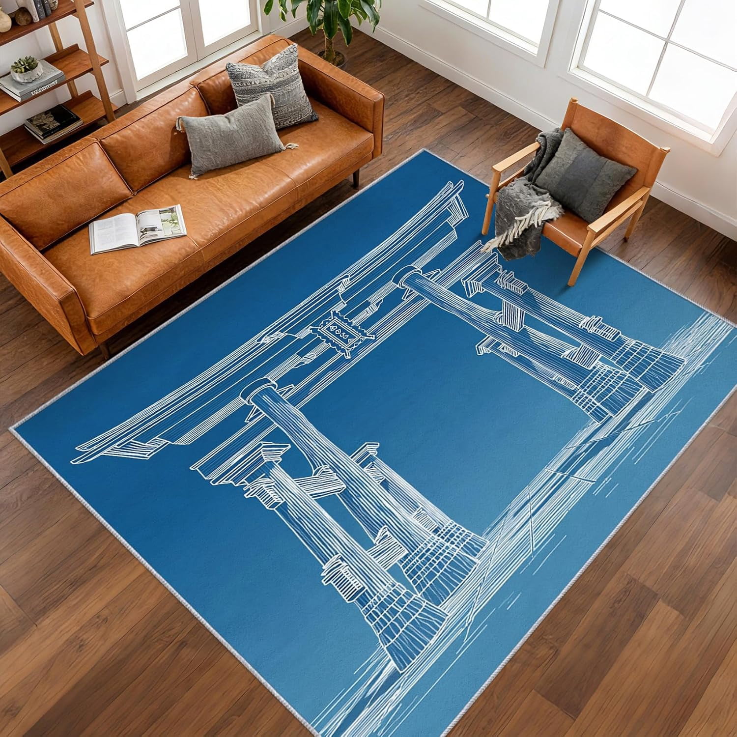 Japanese Torii Area Rugs, Oriental Asian Pattern Carpet, Washable Non ...
