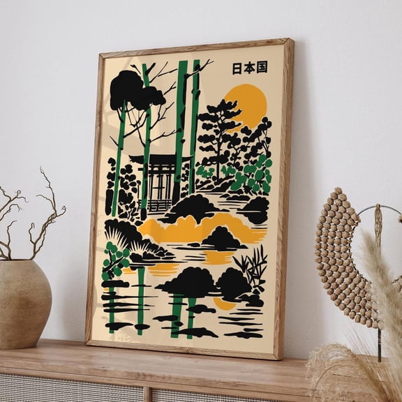 Japanese Torii Gate Art Bamboo Forest Landscape Poster, Unframed Paper Poster 8x10in