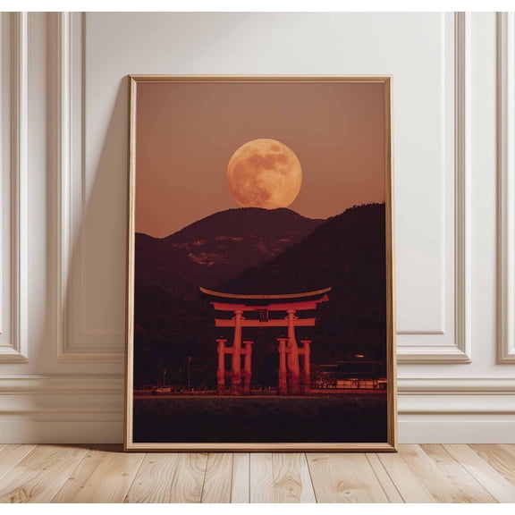 Japanese Torii Gate Full Moon Poster Unframed Paper Print