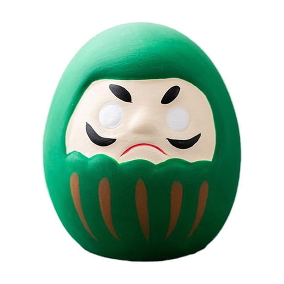 Japanese Traditional Ceramic Daruma Doll, Hand-Painted Good Luck Mascot Statue for Success, Wealth, and Home Decor, Green