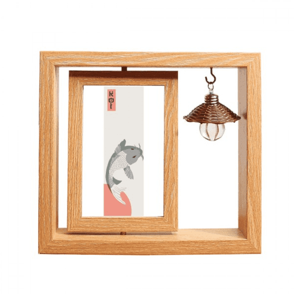 Japanese Traditional Fish Pattern Wooden Rotating Picture Photo Frame 4x6