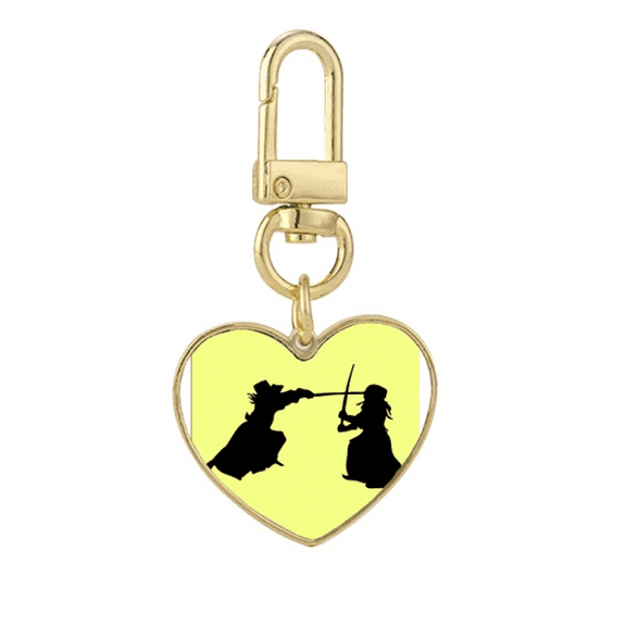 Japanese Traditional Kendo Outline Gold Heart Keychain Metal Keyring Holder