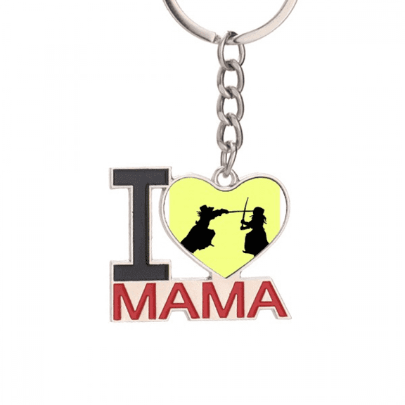 Japanese Traditional Kendo Outline Keychain Metal Keyring Holder Love MAMA Mother