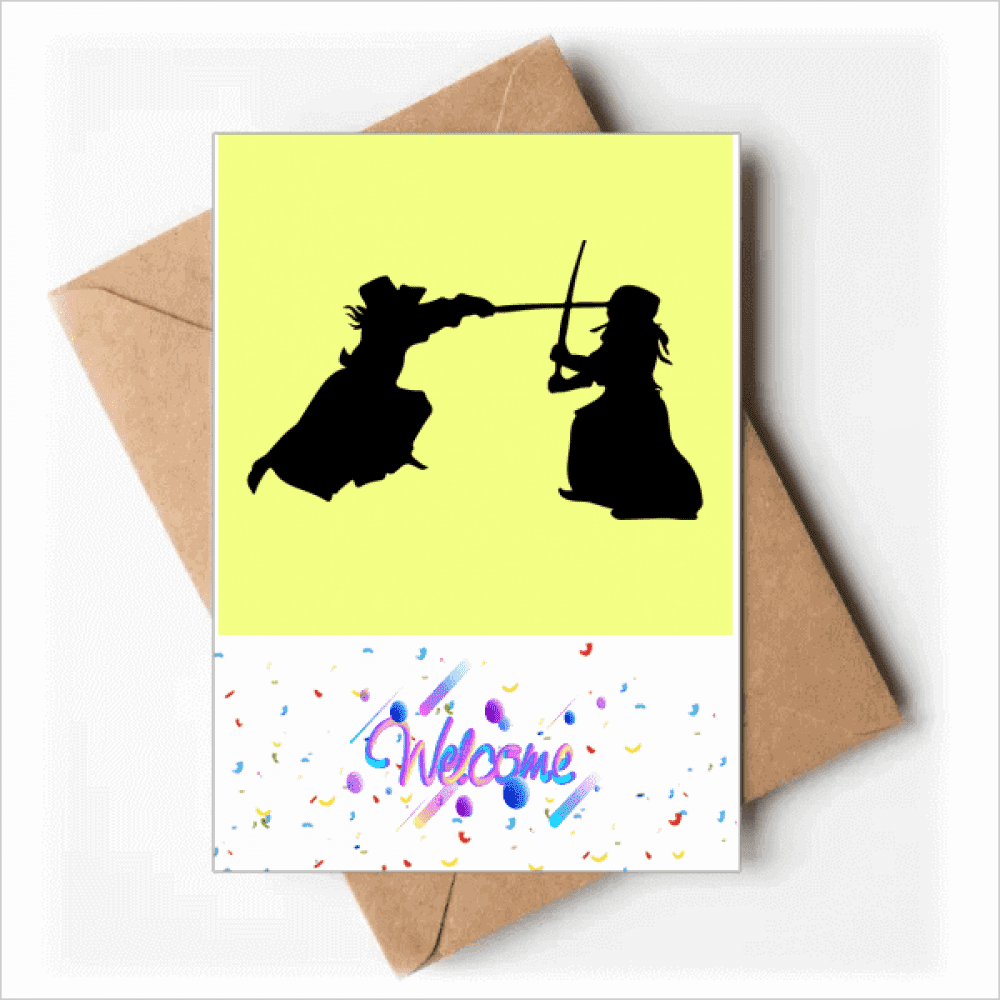 Japanese Traditional Kendo Outline Welcome Back Greeting Cards Envelopes Blank