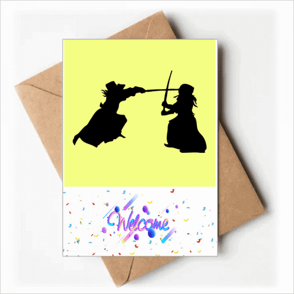 Japanese Traditional Kendo Outline Welcome Back Greeting Cards Envelopes Blank