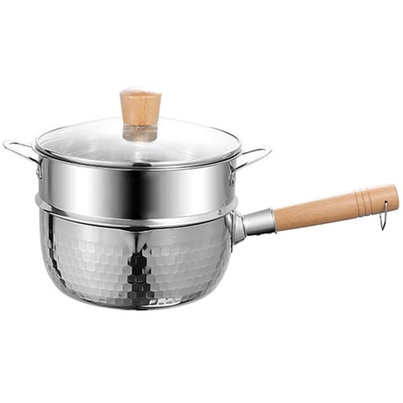 Japanese Traditional Non-Stick Pan - Stainless Steel Ramen/Milk Sauce Pot with Glass Lid & Steamer, Small Cooking Pot for Baby Food