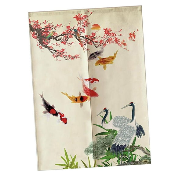 Japanese Traditional Painting Doorway Curtain Door Curtain for Kitchen Shading Home Decorations Crane and Fishes-75x120cm