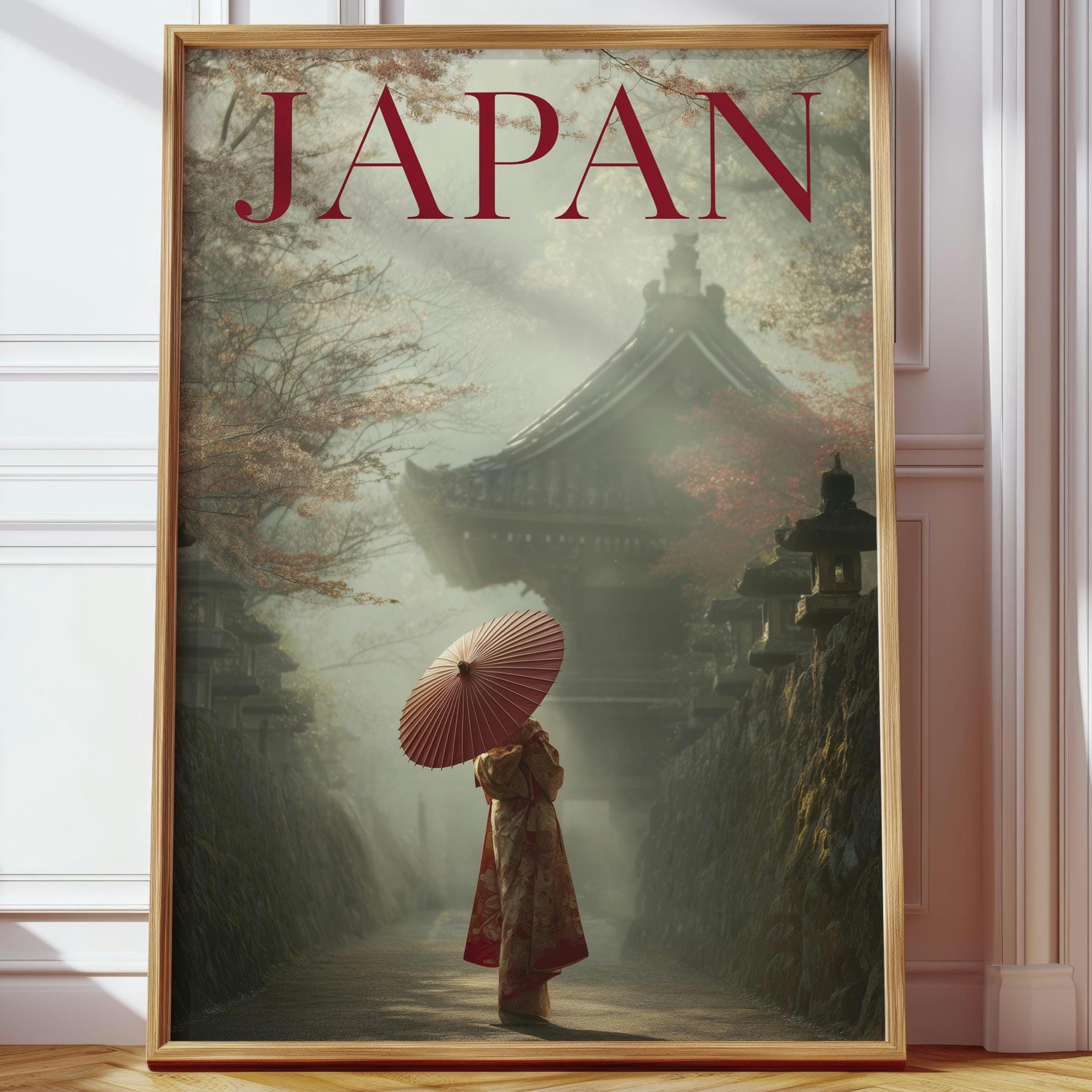 Japanese Travel Elegant Geisha With Umbrella In Kyoto Temple Luxury ...