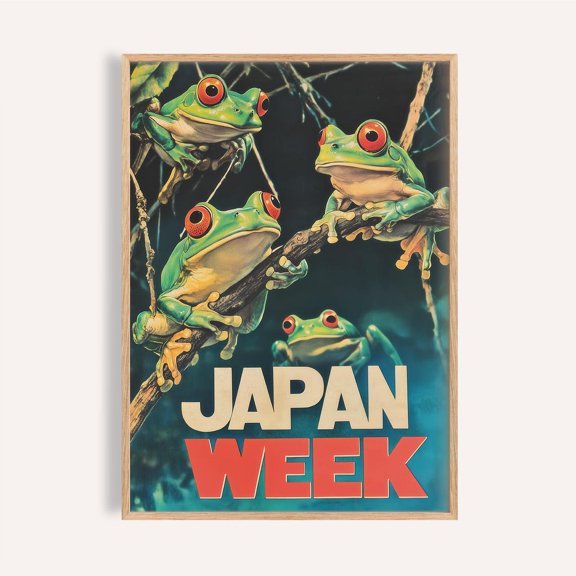 Japanese Tree Frog Poster Colorful Animal Nature Wall Art Home Decoration, Stretched Canvas 12x16in