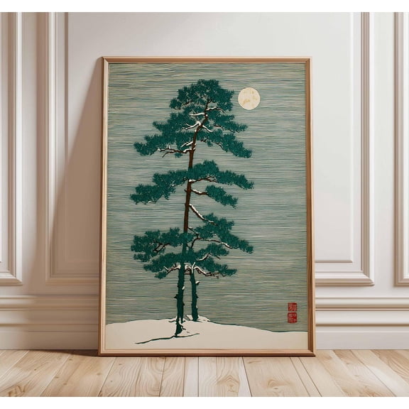 Japanese Tree Minimalist Moon Night Zen Landscape Modern Asian Wall Art Unframed Paper Print