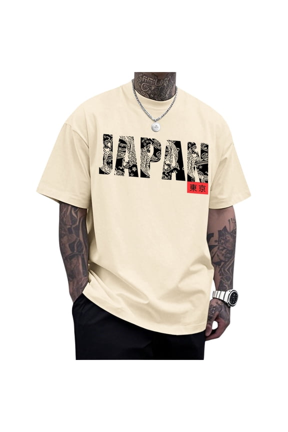 Japanese Tshirt Men Japan Tokyo Short Sleeve Oversized Crewneck Cotton Graphic Tees Summer Tops for Travel