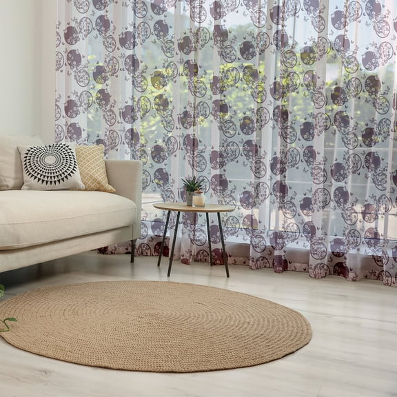 Japanese Tulle Curtains with Rod Pocket, Traditional Cherry Blossom Sakura Branches Butterflies on Large Polka Dots, Sheer Drape for Wedding Party 2 Panels, 7 Sizes, Pale Pink Plum, by Ambesonne