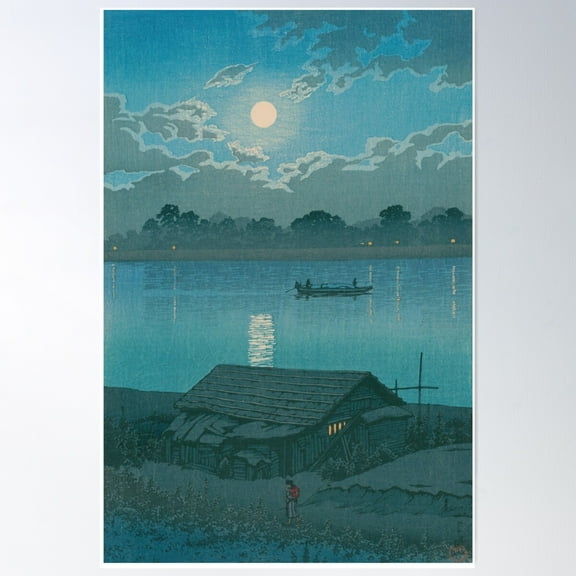 Japanese Ukiyo-E Art By Hasui Kawase "Arakawa River With Moon" Poster Wall Art, Modern Wall Decor For Living Room Bedroom, 8x12 UNFRAMED