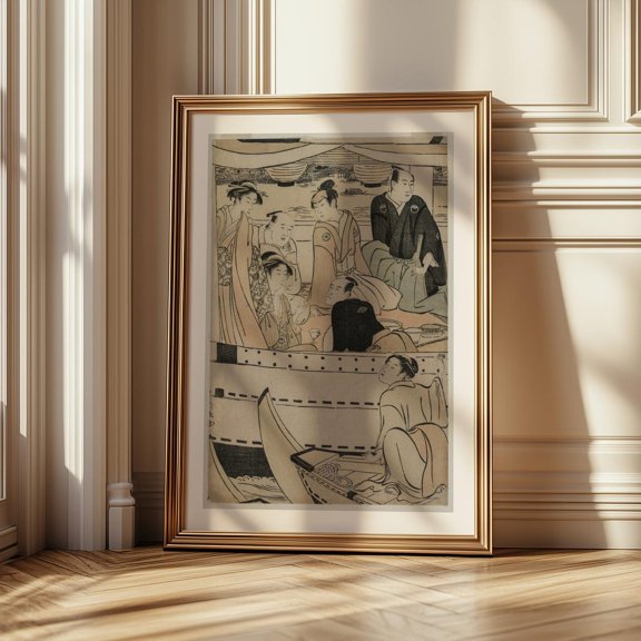Japanese Ukiyo E River Boat Scene Wall Decor Unframed Paper Print