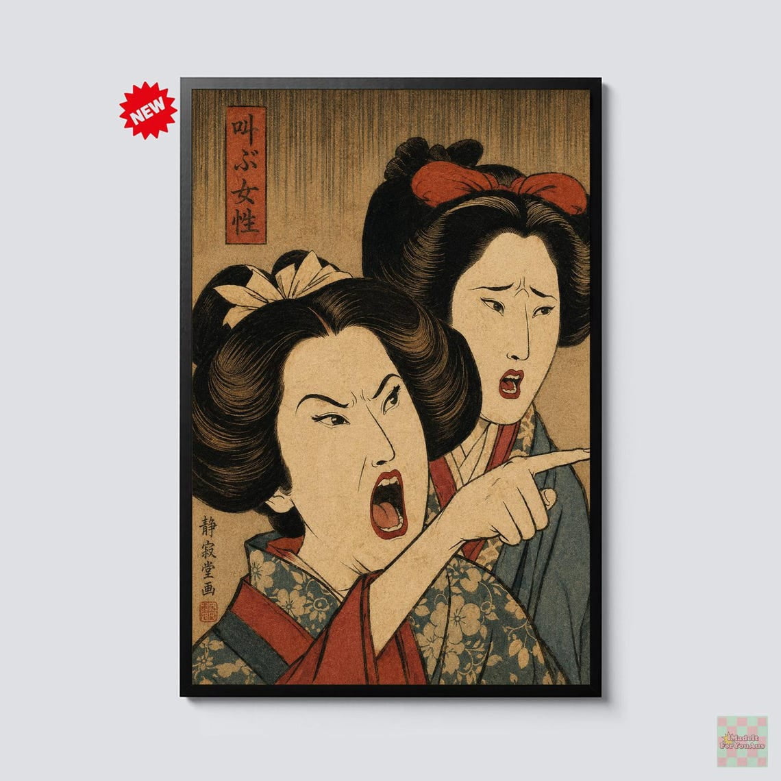 Japanese Ukiyo E Wall Art Angry Women Vintage Edo Period Artwork