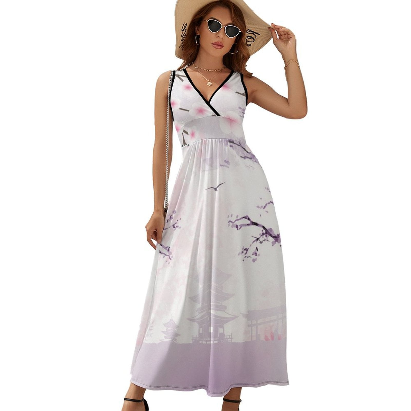 Japanese Ukiyo-e Cherry Blossoms Sleeveless Dress Dresses Women Summer Evening  Dresses Ladies Bohemia Long Dresses - Walmart.com