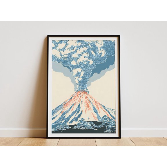 Japanese Ukiyoe Volcano Eruption Dynamic Woodcut Style Mount Fuji Asian Landscape Art Nature Poster Unframed Paper Print