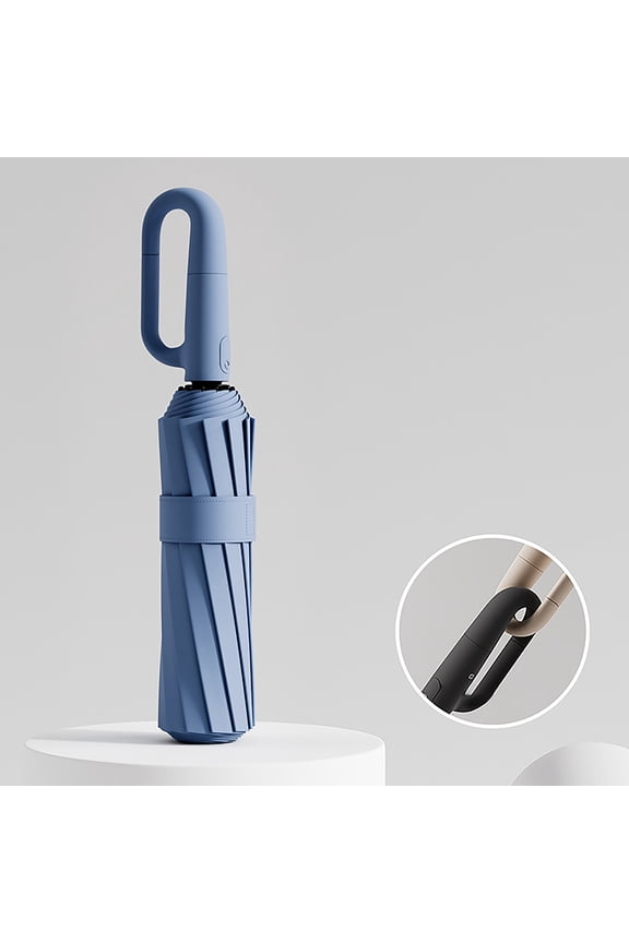 Umbrella and Ring Buckle Design with Reflective Strip Windproof Travel Auto Open Close Inverted Folding Umbrella for Rain and Sun Portable Outdoor