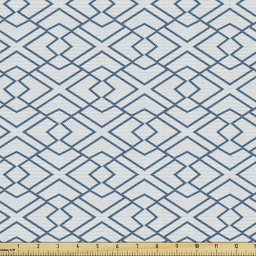 Ambesonne Japanese Fabric by the Yard Upholstery, Retro Blue Blossoms, 2 Yards, Blue White